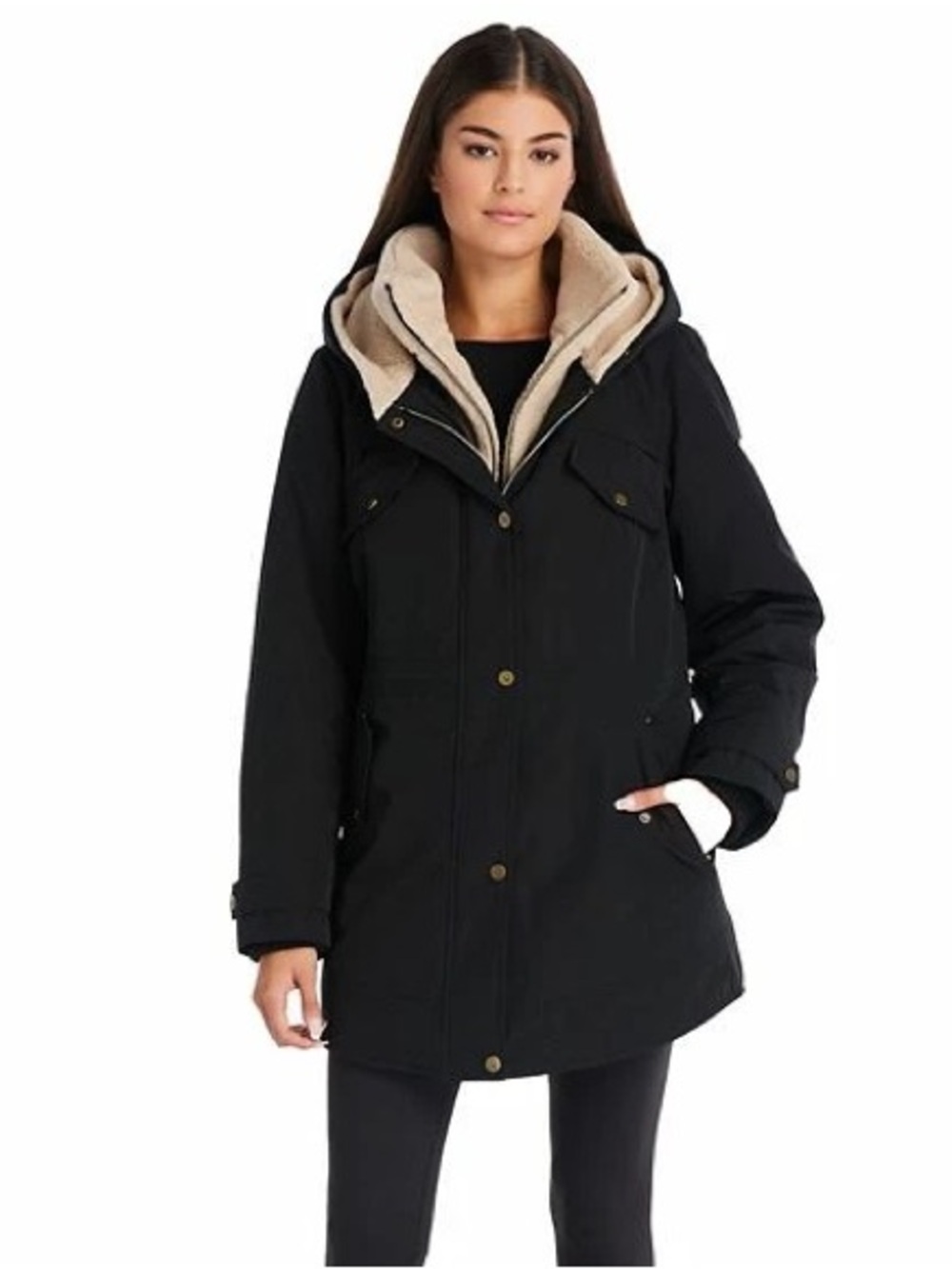 "Women's Koolaburra By UGG Faux-Fur Hood Inner-Vest Puffer Coat Black